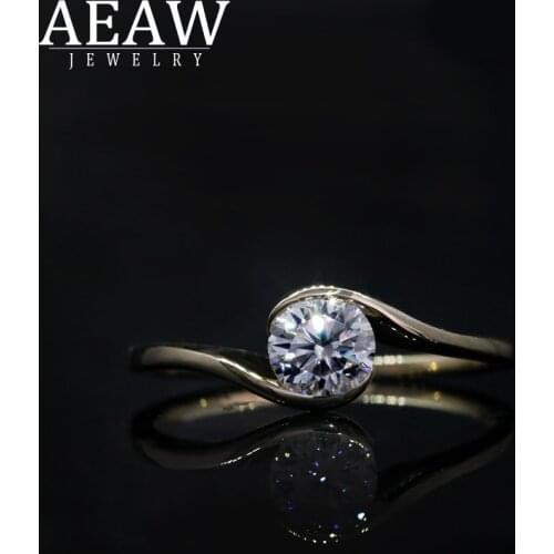 AEAW Moissanite Ring For Women Concise 6.5mm 1.0 ct DF Color Round Cut S925 10k 14k Yellow Gold Engagement Fashion Jewelry