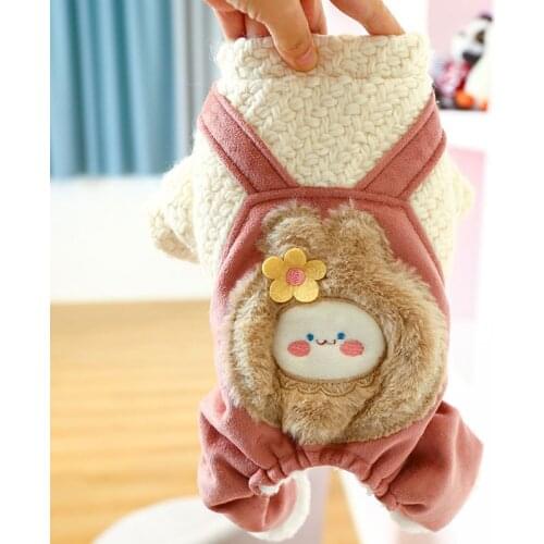 Cute Dog Winter Clothes Thick Cat Romper Jumpsuit Rabbit Pattern Weave Coat Straps Overalls Winter Dog Jumpsuit Jacket Bulldog L