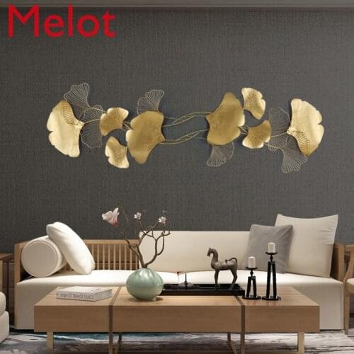 Golden Modern Luxury Wrought Iron Wall Hanging Ginkgo Leaf Crafts Decoration Home Background Wall Sticker Porch Metal
