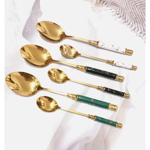 1piece Marbling Golden Dessert Spoon Nordic Ceramic Stainless Steel Coffee Spoon Milk Mixing Kitchen Accessories Coffeeware