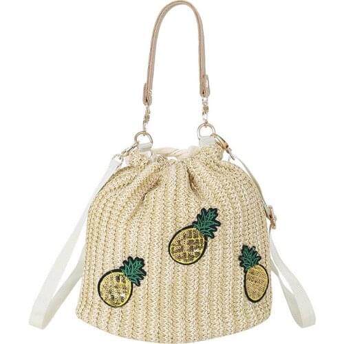 2021 Ethnic Women Bags New Lace Drawstring Bucket Bag Female Bag Women Bags Woven Beach Handbag