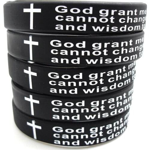 24pcs Jesus Religious Bracelets Xmas Gift Mens Womens Rubber Serenity Prayer Wrsitbands