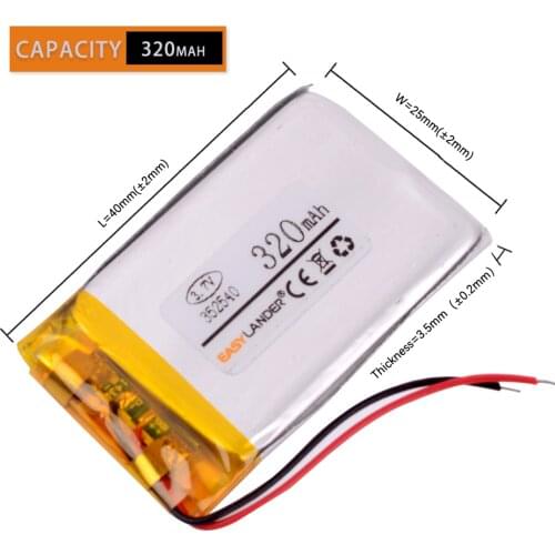 3pcs/Lot 352540 3.7v 320mAh Lithium Polymer Battery Rechargeable Battery Good Quality OEM For GPS Bluetooth Headse MP3 MP4