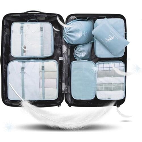 8Pcs/set Polyester Travel Bag High Quality Waterproof Gament Bag Portable Suitcases And Travel Bags Packing Cubes Luggage Bag