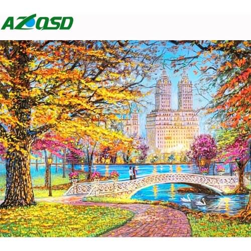 AZQSD Diamond Painting Mosaic Tree Cross Stitch Home Decoration Diamond Embroidery Sale Fall Landscape Handmade Craft