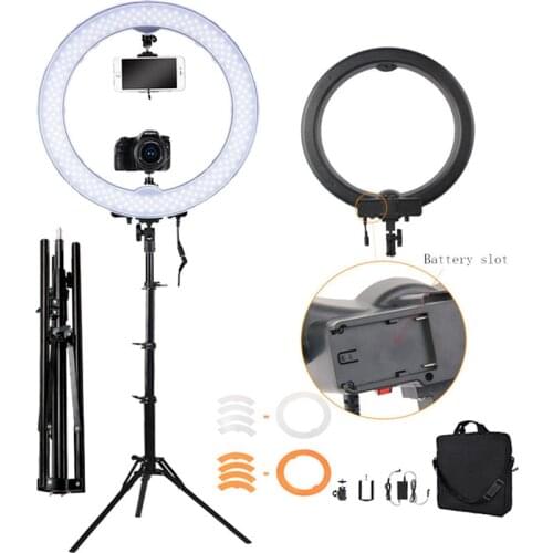 Fosoto Camera Photo Studio Phone Video 18" 55W 5500K 240 LED Photography Dimmable Ring Light Lamp with battery Slot&Tripod Stand