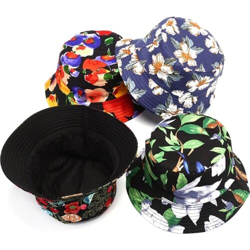 Two Side Reversible Flower Bucket Hat For Women Fisherman Hat Female Panama Bob Hat Summer Foldable