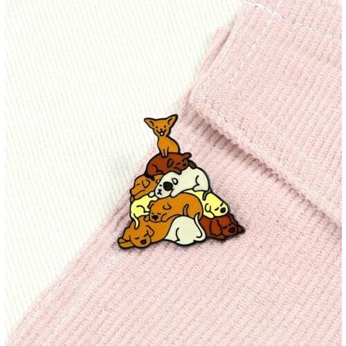 Lovely Sleeping Dogs Enamel Pins Pug Golden Retriever Dog Brooch Cartoon Animal Badge Denim Shirts Lapel Pin Jewelry Kids Gift