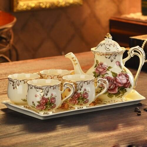 Coffeeware Porcelain Coffee Pot Cups Tray Set European Ceramic Teapot Mug Set Drinkware Afternoon Tea Party Hotel Coffee Pot Cup