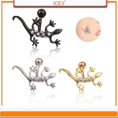 Medical steel anti allergy human body piercing jewelry cute gecko with drill navel nail Navel button