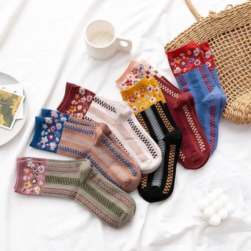 Retro Flower Ankle Socks Winter Spring Cotton Girls Socks Fashion Happy Women Socks Sokken skarpety