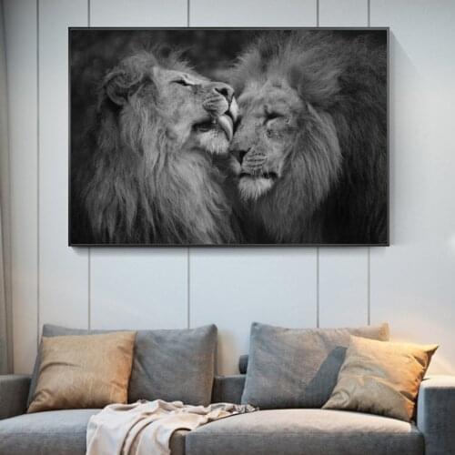 Lions Kissings Wall Art Posters And Prints Black And White Animals Art Paintings Lion Family Canvas Art Pictures Home Wall Decor