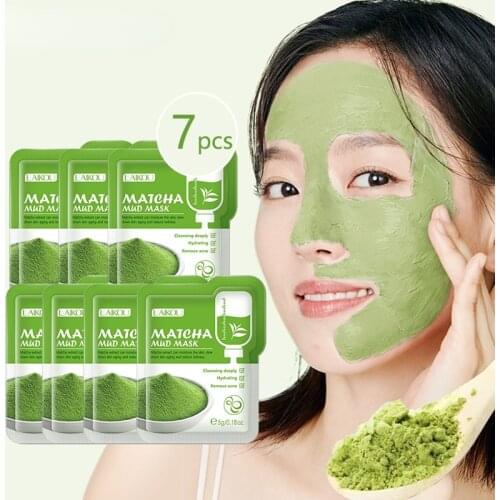 7pcs Matcha Green Clay Mud Face Mask Anti wrinkle Night Facial Packs dark circle Moisturize Anti-Aging Mask for facecare