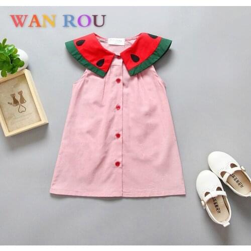 Fashion Newborn Kids Baby Girls Toddler Infant Princess Cute Collar Watermelon Style Infant Pink Dress 1-5 Y Children Dresses
