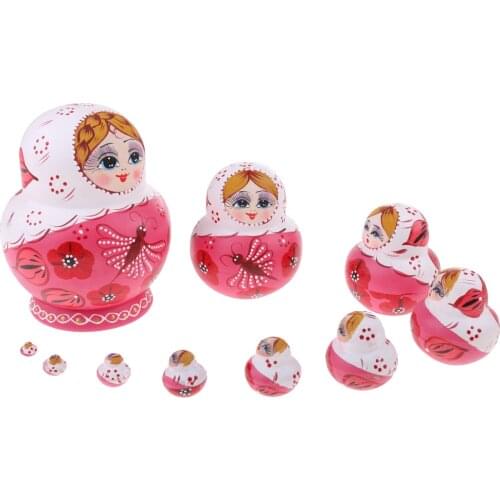 Set of 10PCS Butterfly Printed Wooden Blank Russian Nesting Dolls Babushka Matryoshka Stacking Doll Kids Crafts