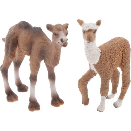 2 Pieces Realistic Animal Camel Alpaca Model Action Figures Playset Kids Toys Model Kit Decoration