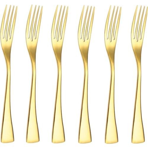 Dinner Fork Set 6 Pcs Gold Dinnerware Mirror Stainless Steel Western Silverware Food Salad Tableware Sets Fork Cutlery Set