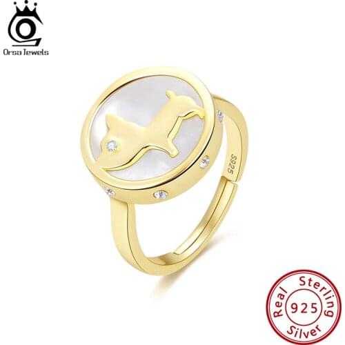ORSA JEWELS For Girl 14K Real 925 Sterling Silver Mother of Pearl Double Layer Puppy Ring Adjustable Size 2020 New Jewelry EQR13