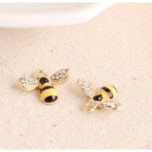 MRHUANG 10pcs Lovely Rhinetone bee Charms Alloy Pendant fit for bracelet DIY Fashion Jewelry Accessories