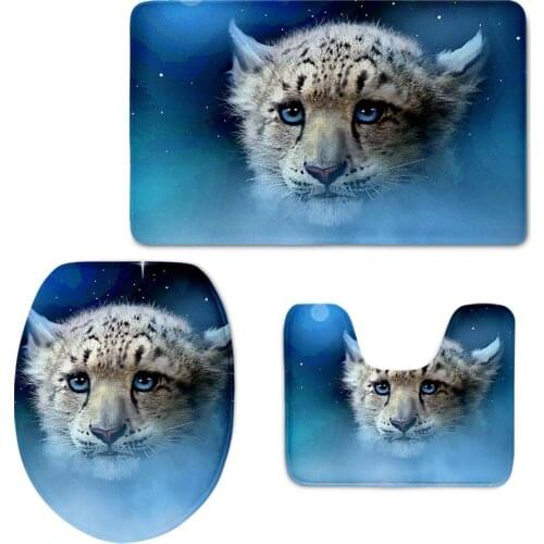 Lovely Snow Leopard Cub Print Overcoat Toilet Seat Covers for Bathroom Non-slip 3D Animal Washroom Rugs Home Decorative Carpets