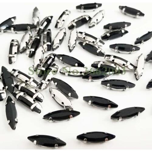 50pcs/pack 4x15mm Black Horse eye shape Glass Crystal flatback sew on claw rhinestones,Diy Clothing accessories SWM41502