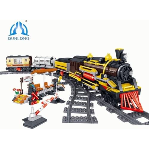 QUNLONG City Train Station Figures Railway Track Building Blocks High Electric Team Trains Bricks Educational Kid Toys Gift