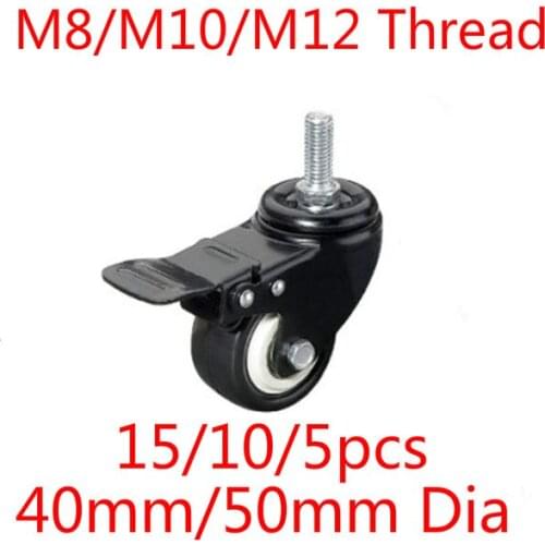 Furniture Caster Wheels Roller Black Trolly Shopping Cart Luggage Replacement Pulley Accessory M8/M10/M12 Thread 15/10/5pcs