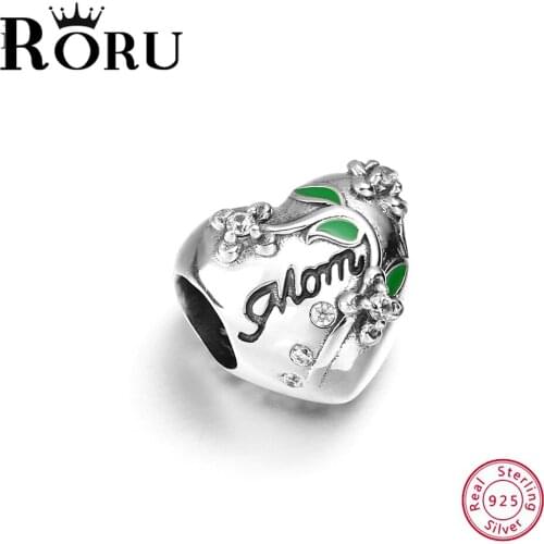 RORU sterling silver 925 flower love mom heart-shaped beads accessories beads for jewelry making