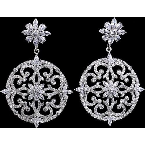 5 colors Luxury brand new hollowed AAA cubic zirconia clear CZ crystal big heavy drop earrings