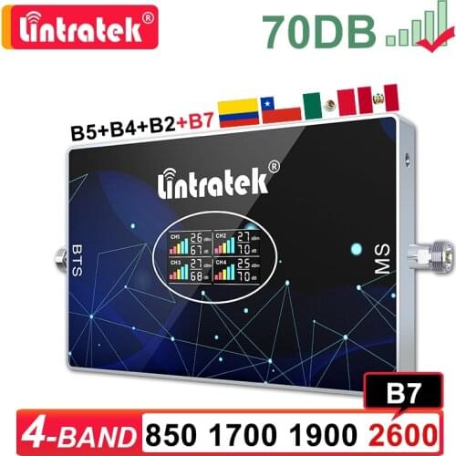 Lintratek 4 Four Band 850 1700 1900 2600 2G 3G 4G Cellular Amplifier B5 B4 B2 AWS LTE B7 2600MHZ Mobile Signal Booster Repeater