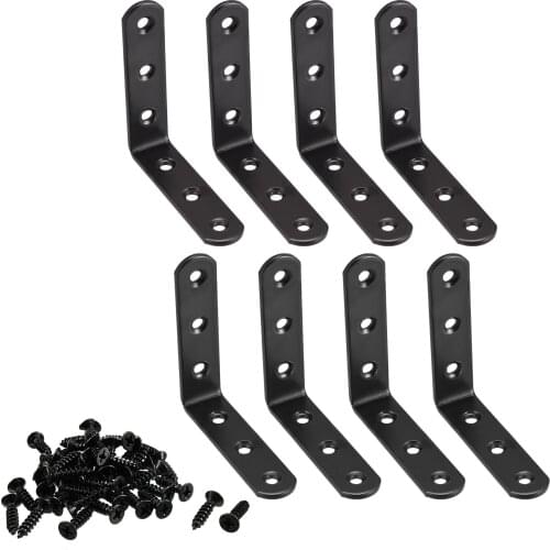 Uxcell Corner Brace Angle Bracket Fastener L Shape 80mmx80mmx20mm Black Round End with Screws, 8pcs