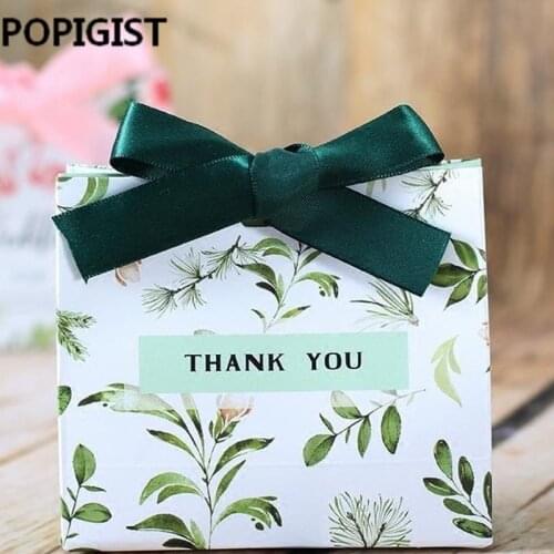 Green leaf plant small fresh candy box chocolate bag party romantic wedding souvenir gift bag packaging 30pcs