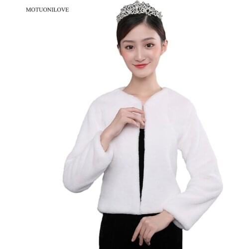 Winter Faux Fur Women Boleros Long Sleeves Jackets Elegant Bridal Wraps Evening Party Wedding Cape Coat Formal Cloak In Stock