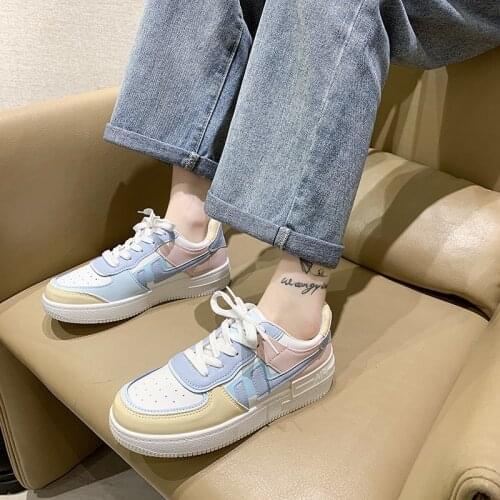 Casual Shoes Women Vulcanized Shoes 2021 Spring Womens Sneakers Platform Med Heel Ladies Shoe Wear-Resisting Comfortable Leather