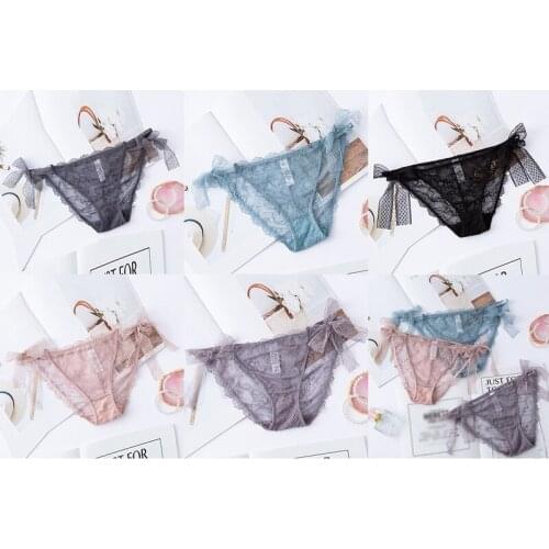 Women Panties Summer Briefs Solid Sexy Lace Low-Waist Thin Breathable Girl Transparent Lace Panties