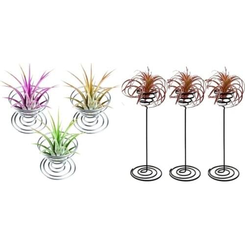 12 Pieces Air Plant Holder Air Plant Tabletop Container Stainless Steel Wire Silver & 3x Air Plant Stand Holder Air Plant Base C