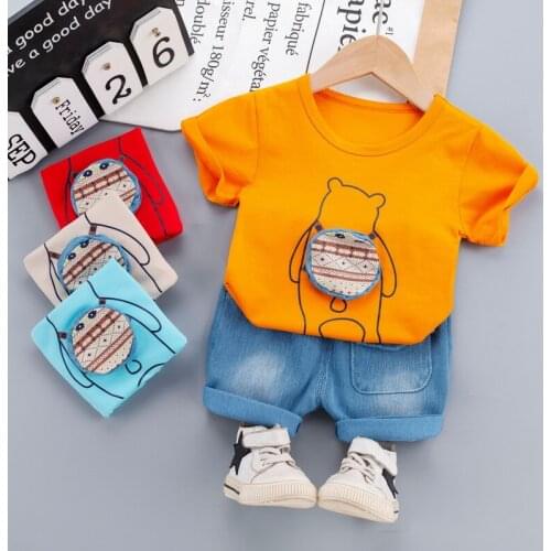 2021 Summer Toddler Baby Boys/Girls Clothing Sets Cartoon Bear T-Shirt+Denim Shorts 2pc Suit Kids Outfit Infant Clothes