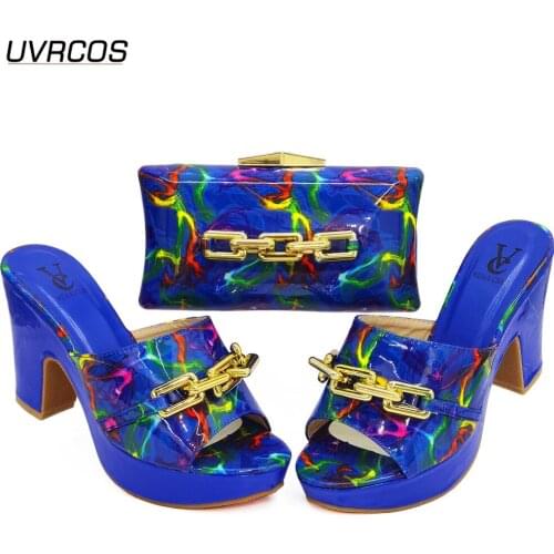2021 High Quality Italian Design Lady Shoes Matching Bag in Royal Blue Color Nigerian Women Shoes and Bag Set For Party