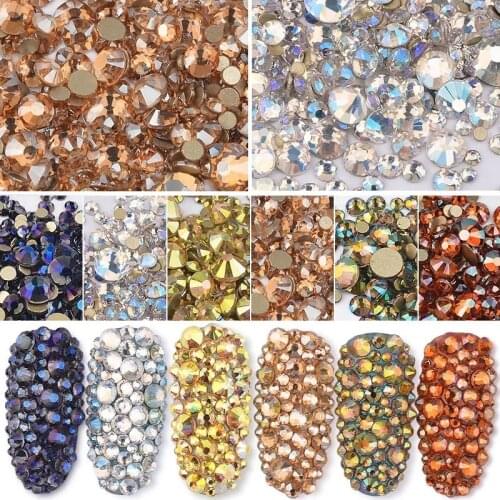 300pcs Mixed Size Crystal AB Nail Rhinestones Glitter Flat Back Non Hotfix Strass Gems Glass DIY Nail Art Decoration Accessories