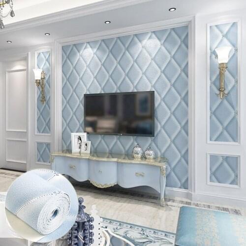 3D Stereo Embossed Soft Pack Wallpaper Modern Diamond Lattice Non-woven Suede Living Room Bedroom TV Background Wall Paper Rolls