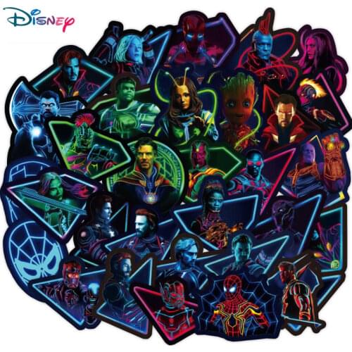 50PCS Disney Marvel Avengers Hero Stickers Anime Waterproof Cartoon Luggage Skateboard Guitar Guitar Laptop Sticker Girl Kid Toy