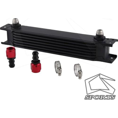 7 Row AN8 Universal Aluminum Engine Transmission 248mm Oil Cooler British Type w/ Fittings Kit BLACK