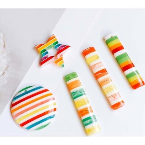 Ear Drop Multicolors Rectangle Earring Accessories Pendant Necklace Charms Diy Handmade Material Components 8pcs