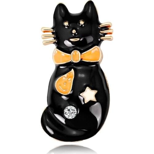 Black Enamel Cat Brooches Alloy Cute Little Animal Brooch For Party Banquet Rhinestone Pins Clothese Jewelry Accessories AL444