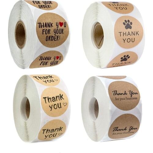 Dophee 500 Labels Per Roll Round Natural Kraft Thank you Sticker Gift Packaging Seal Labes Hand Made Stationery Sticker