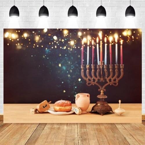 Jewish New Year Happy Hanukkah Background Photography Rosh Hashanah Food Candle Candlestick Backdrop Photophone For Photo Studio