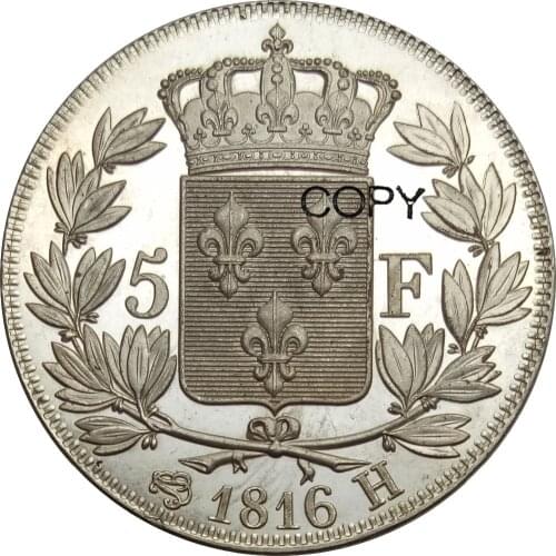 France 5 Francs Louis XVIII ROI DE 1816 A 1816 BB 1816 D 1816 H Brass Plated Silver Copy Coins