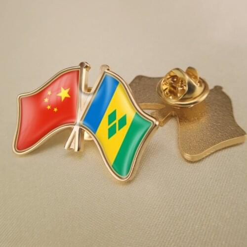 China and Saint Vincent and the Grenadines Crossed/Double/Friendship Flags Lapel Pins/Brooch/Badges