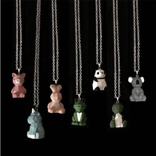 Cool Earth Cartoon Cute Animal Geometric Section Stereo Dinosaur Panda Rabbit Unicorn Necklace Men Couples