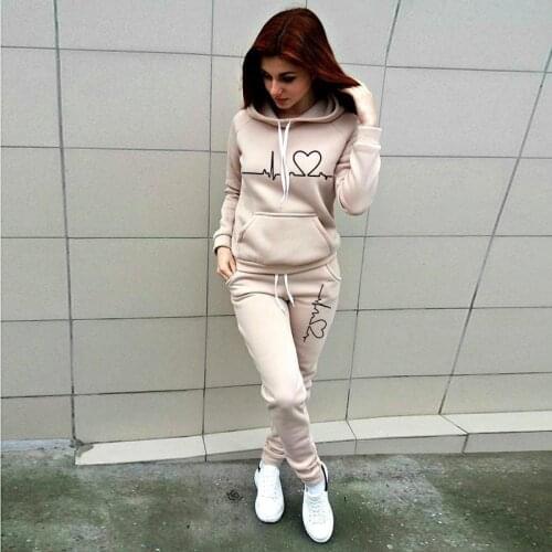 2021 Winter Spring Hoodies Suit Solid Casual Tracksuit Women Vintage 2 Pieces Set Sports Sweatshirts Pullover Sweatpants Outfits